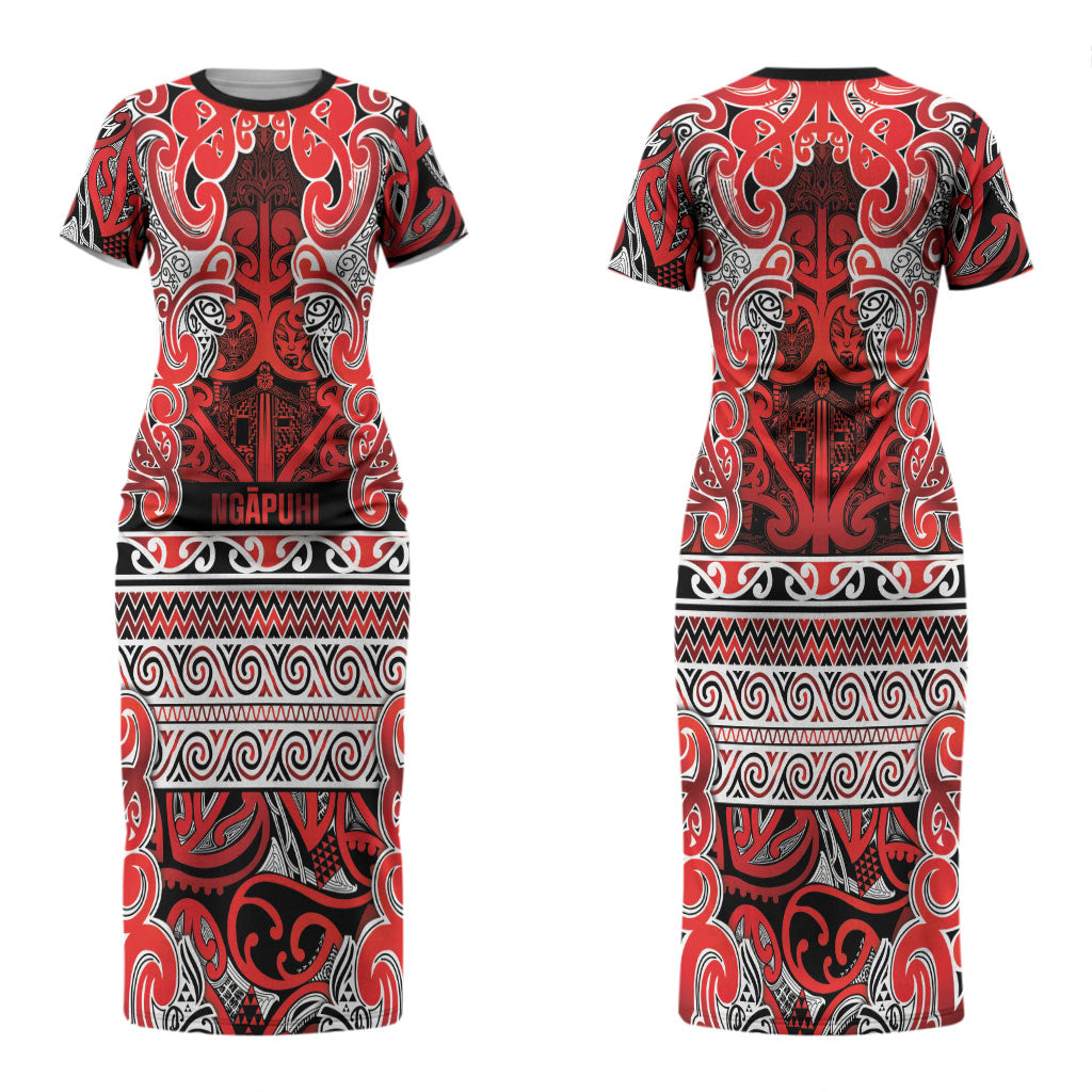 Aotearoa Iwi Ngapuhi Couples Matching Short Sleeve Bodycon Dress and Long Sleeve Button Shirt Maori Wharenui House Tribal Pattern LT9 - Polynesian Pride