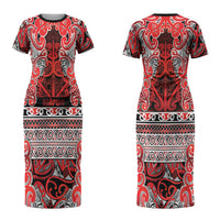 Aotearoa Iwi Ngapuhi Couples Matching Short Sleeve Bodycon Dress and Long Sleeve Button Shirt Maori Wharenui House Tribal Pattern LT9 - Polynesian Pride