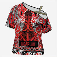 Aotearoa Iwi Ngapuhi Cross Shoulder Shirt Maori Wharenui House Tribal Pattern LT9 Female Red - Polynesian Pride