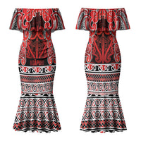 Aotearoa Iwi Ngapuhi Family Matching Mermaid Dress and Hawaiian Shirt Maori Wharenui House Tribal Pattern LT9 Mom's Dress Red - Polynesian Pride