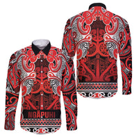 Aotearoa Iwi Ngapuhi Family Matching Mermaid Dress and Hawaiian Shirt Maori Wharenui House Tribal Pattern LT9 Dad's Shirt - Long Sleeve Red - Polynesian Pride