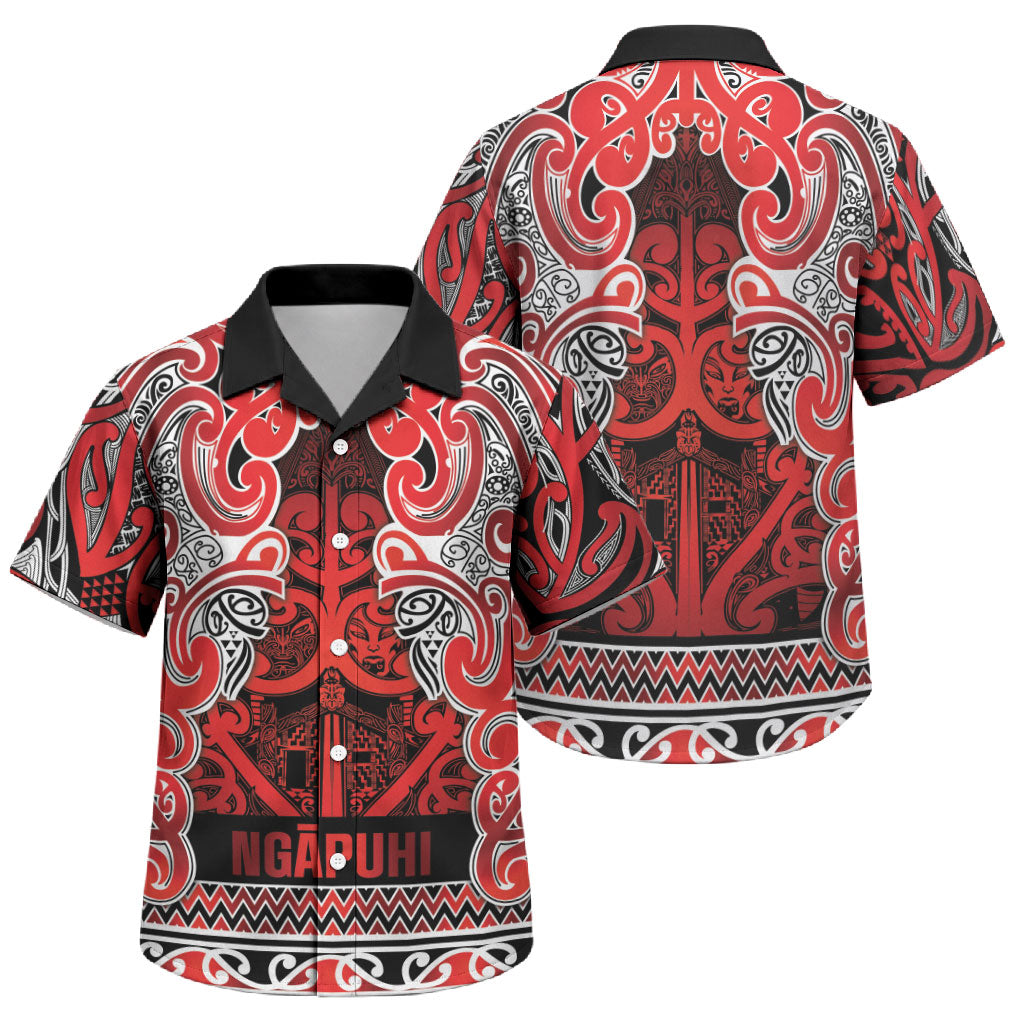 Aotearoa Iwi Ngapuhi Family Matching Mermaid Dress and Hawaiian Shirt Maori Wharenui House Tribal Pattern LT9 Son's Shirt Red - Polynesian Pride
