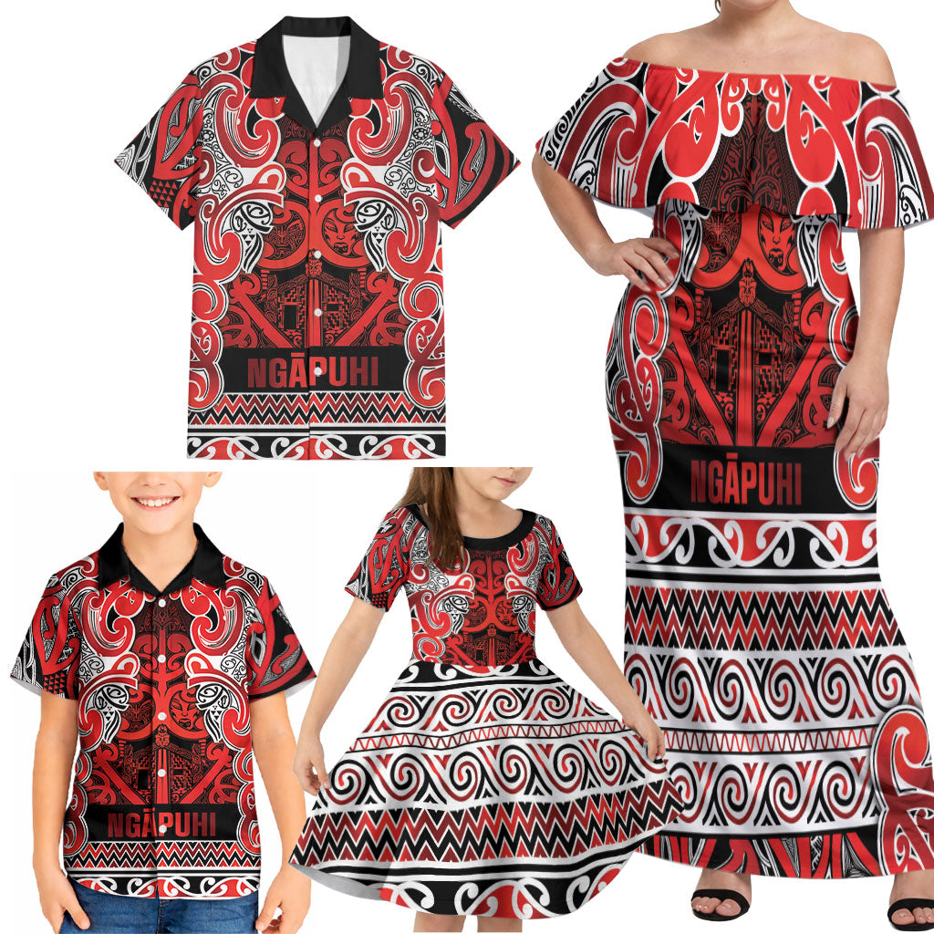 Aotearoa Iwi Ngapuhi Family Matching Off Shoulder Maxi Dress and Hawaiian Shirt Maori Wharenui House Tribal Pattern LT9 - Polynesian Pride