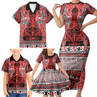 Aotearoa Iwi Ngapuhi Family Matching Short Sleeve Bodycon Dress and Hawaiian Shirt Maori Wharenui House Tribal Pattern LT9 - Polynesian Pride