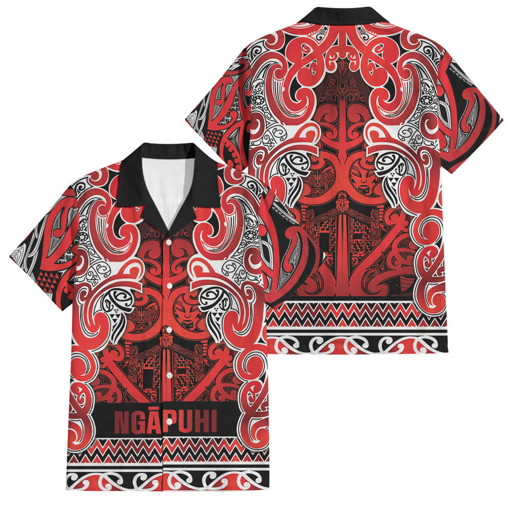 Aotearoa Iwi Ngapuhi Family Matching Short Sleeve Bodycon Dress and Hawaiian Shirt Maori Wharenui House Tribal Pattern LT9 Dad's Shirt - Short Sleeve Red - Polynesian Pride