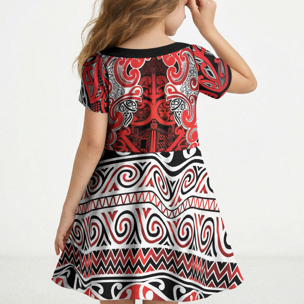 Aotearoa Iwi Ngapuhi Kid Short Sleeve Dress Maori Wharenui House Tribal Pattern LT9 - Polynesian Pride