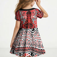Aotearoa Iwi Ngapuhi Kid Short Sleeve Dress Maori Wharenui House Tribal Pattern LT9 - Polynesian Pride