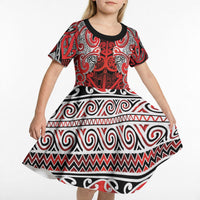 Aotearoa Iwi Ngapuhi Kid Short Sleeve Dress Maori Wharenui House Tribal Pattern LT9 - Polynesian Pride