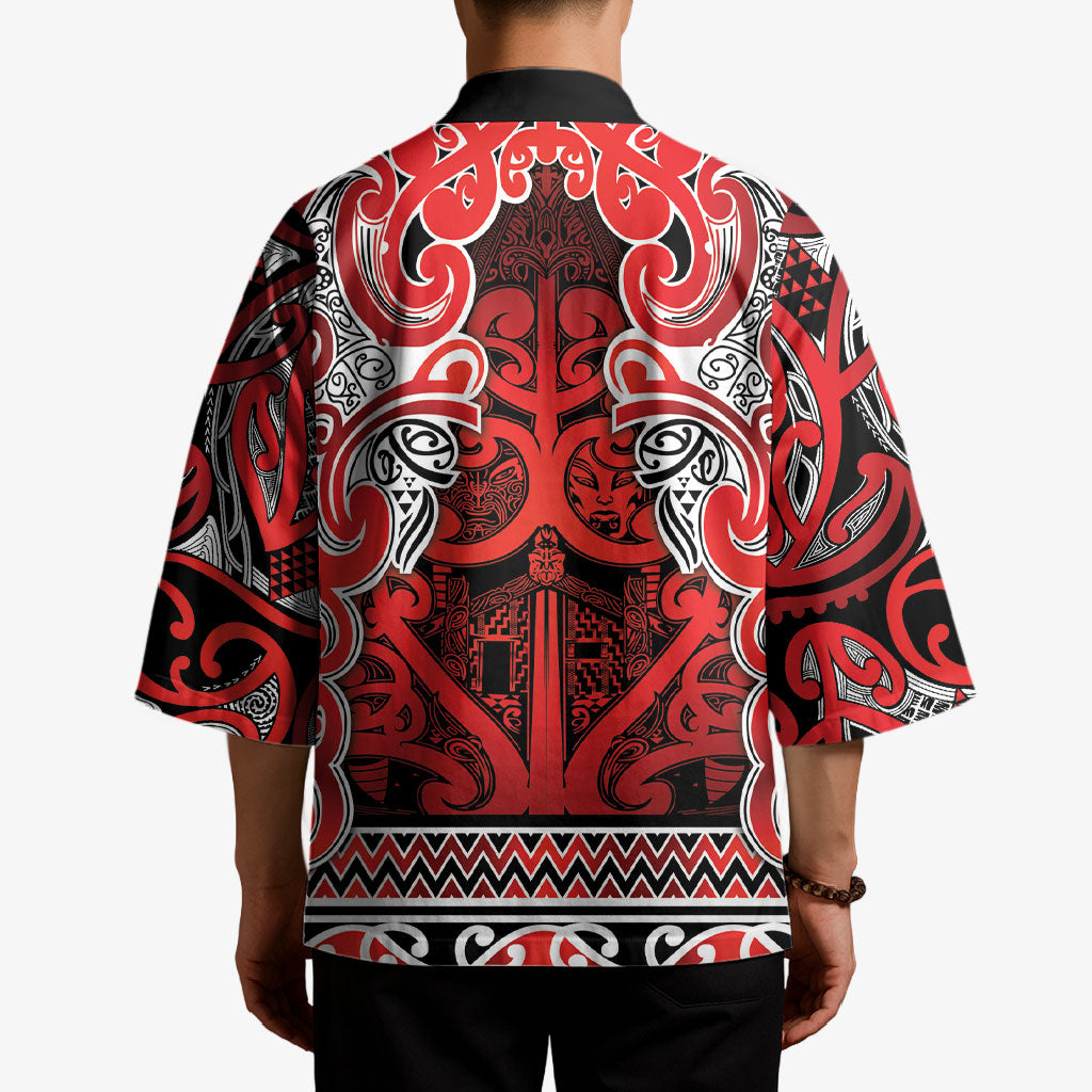 Aotearoa Iwi Ngapuhi Kimono Maori Wharenui House Tribal Pattern LT9 - Polynesian Pride