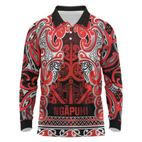 Aotearoa Iwi Ngapuhi Long Sleeve Polo Shirt Maori Wharenui House Tribal Pattern LT9 Red - Polynesian Pride