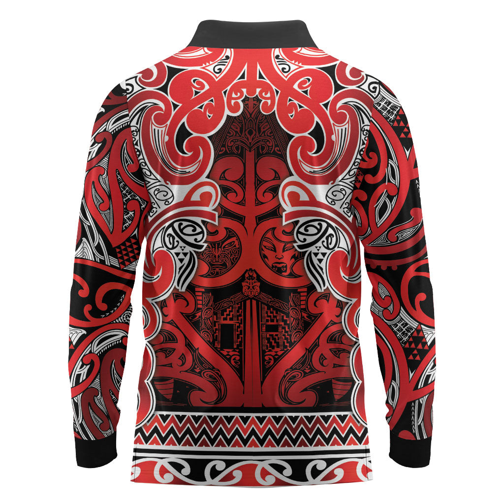 Aotearoa Iwi Ngapuhi Long Sleeve Polo Shirt Maori Wharenui House Tribal Pattern LT9 - Polynesian Pride