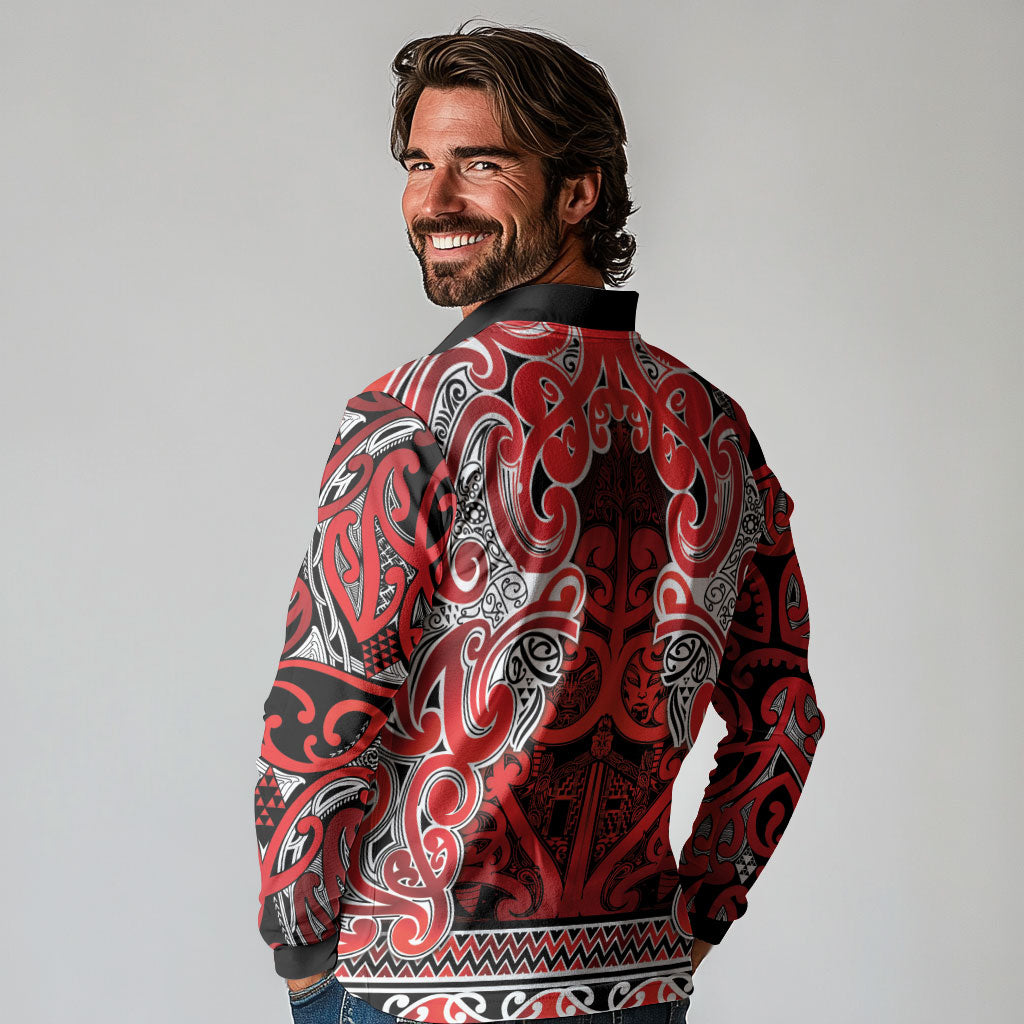 Aotearoa Iwi Ngapuhi Long Sleeve Polo Shirt Maori Wharenui House Tribal Pattern LT9 - Polynesian Pride