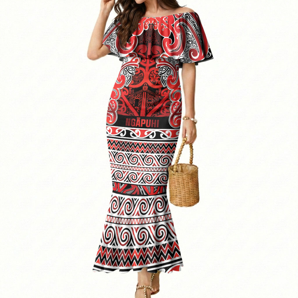 Aotearoa Iwi Ngapuhi Mermaid Dress Maori Wharenui House Tribal Pattern LT9 Women Red - Polynesian Pride