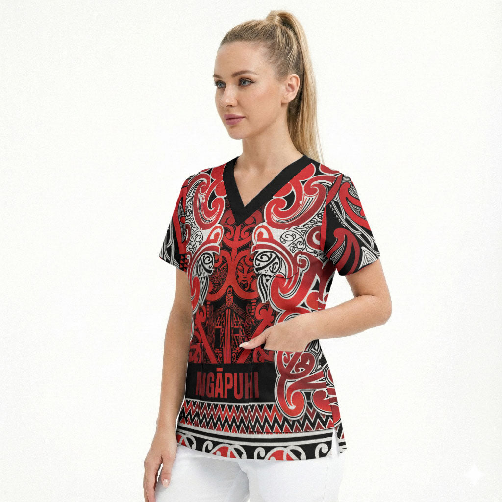 Aotearoa Iwi Ngapuhi Scrub Top Maori Wharenui House Tribal Pattern LT9 - Polynesian Pride