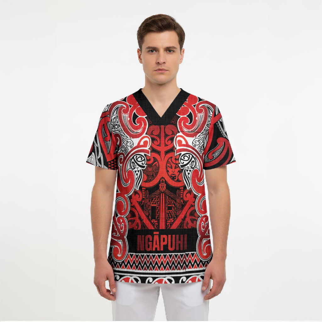 Aotearoa Iwi Ngapuhi Scrub Top Maori Wharenui House Tribal Pattern LT9 - Polynesian Pride
