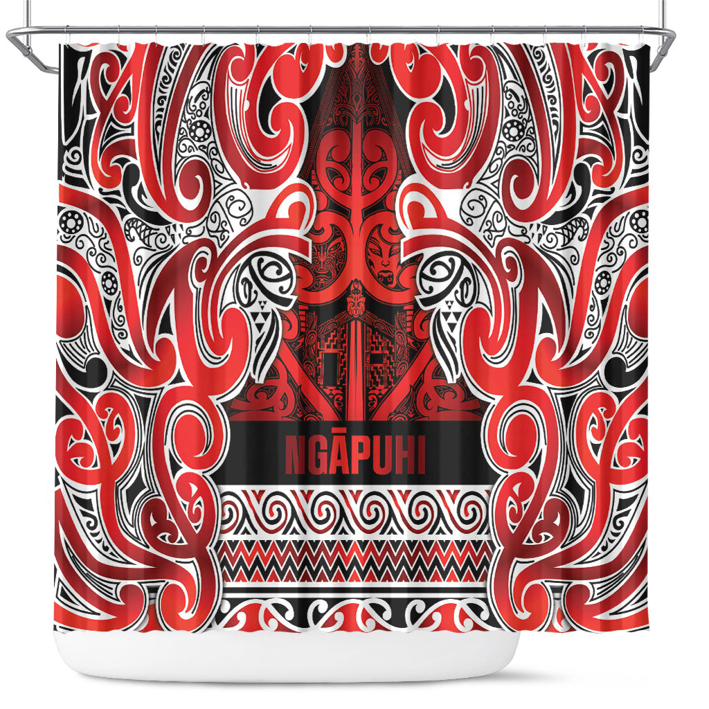 Aotearoa Iwi Ngapuhi Shower Curtain Maori Wharenui House Tribal Pattern LT9 Red - Polynesian Pride