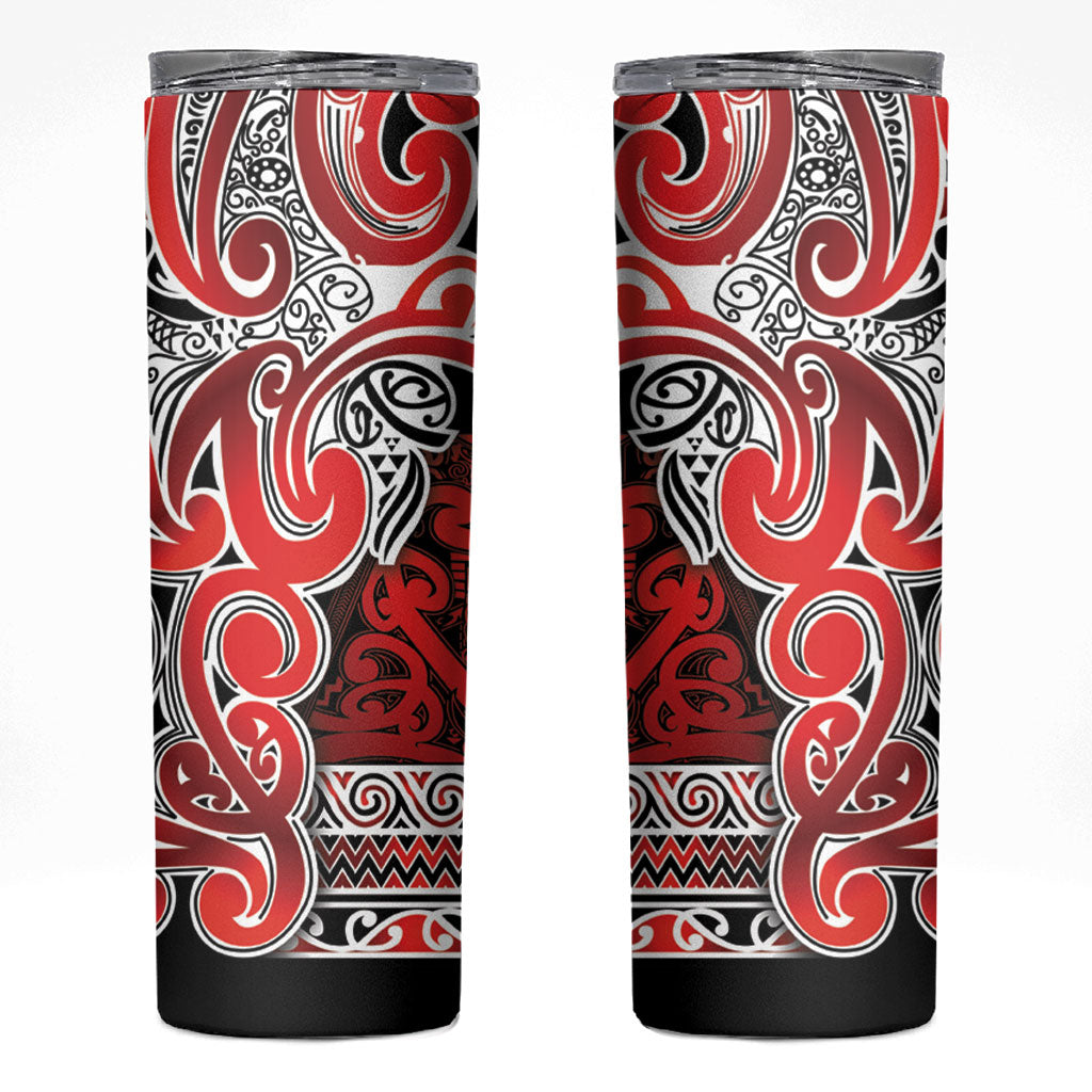 Aotearoa Iwi Ngapuhi Skinny Tumbler Maori Wharenui House Tribal Pattern LT9 Red - Polynesian Pride