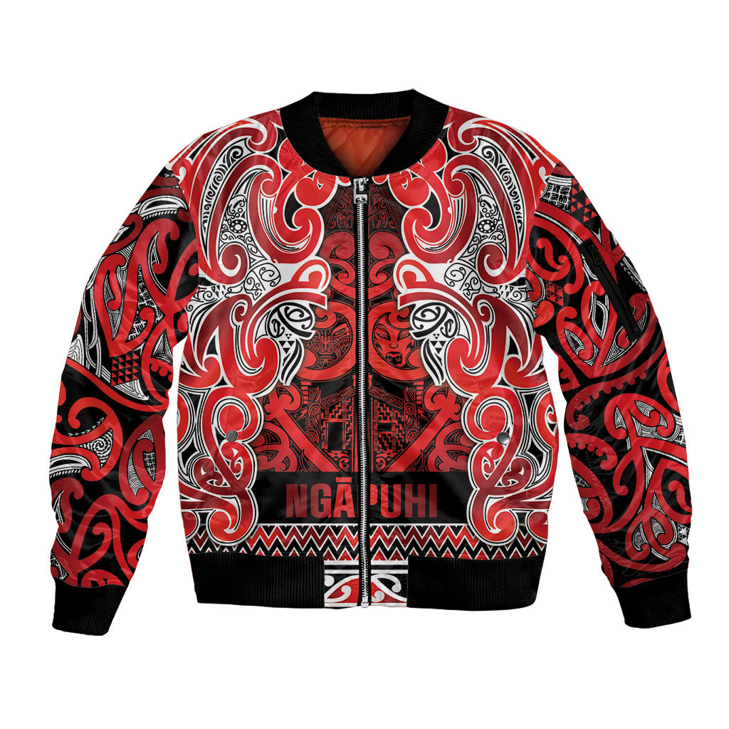 Aotearoa Iwi Ngapuhi Sleeve Zip Bomber Jacket Maori Wharenui House Tribal Pattern LT9 Unisex Red - Polynesian Pride