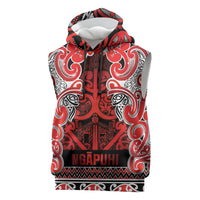 Aotearoa Iwi Ngapuhi Sleeveless Hoodie Maori Wharenui House Tribal Pattern LT9 Red - Polynesian Pride
