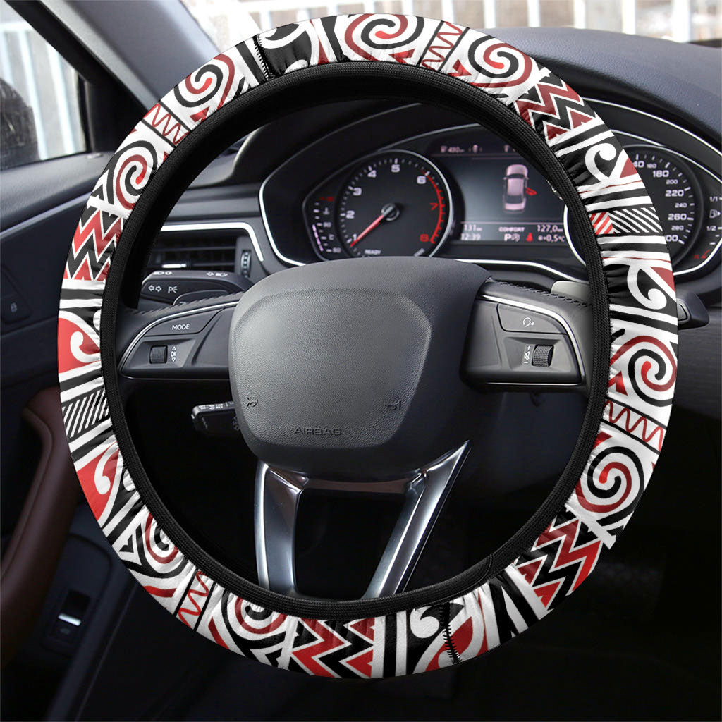 Aotearoa Iwi Ngapuhi Steering Wheel Cover Maori Wharenui House Tribal Pattern LT9 - Polynesian Pride