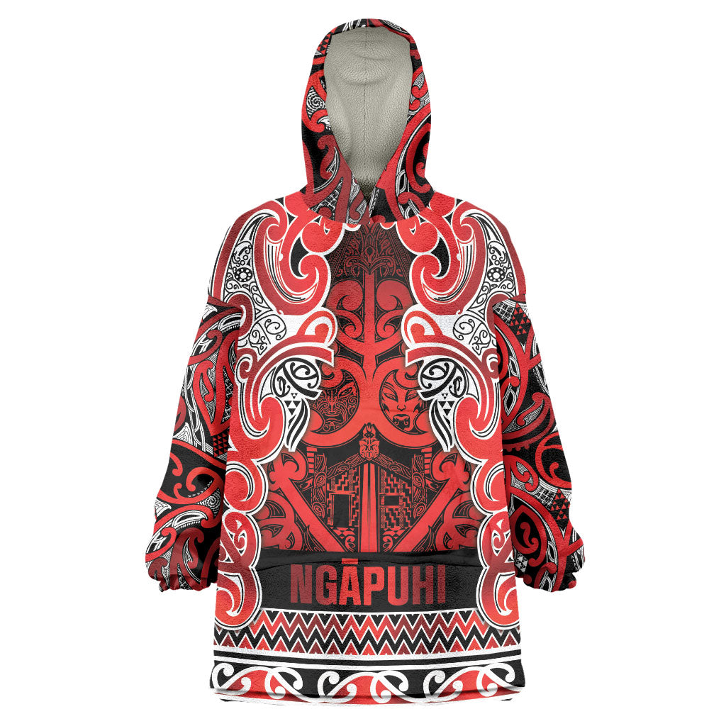 Aotearoa Iwi Ngapuhi Wearable Blanket Hoodie Maori Wharenui House Tribal Pattern LT9 One Size Red - Polynesian Pride
