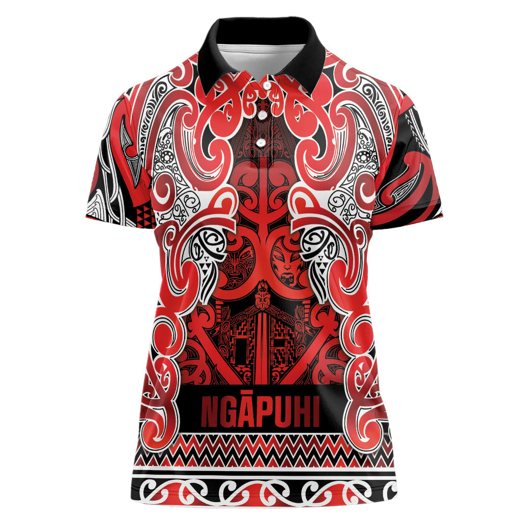 Aotearoa Iwi Ngapuhi Women Polo Shirt Maori Wharenui House Tribal Pattern LT9 Female Red - Polynesian Pride