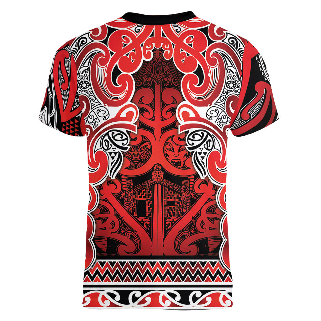 Aotearoa Iwi Ngapuhi Women V-Neck T-Shirt Maori Wharenui House Tribal Pattern LT9 - Polynesian Pride