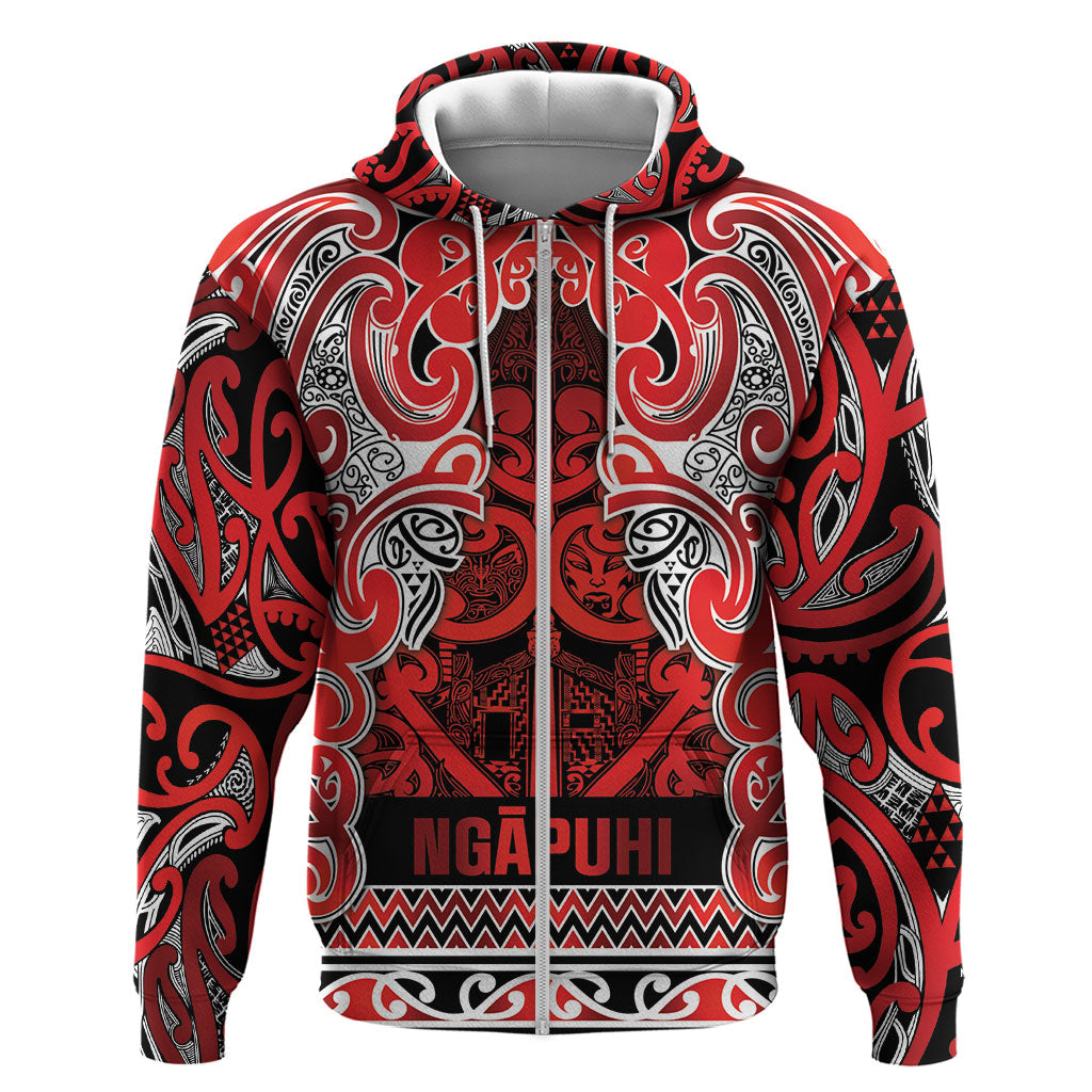 Aotearoa Iwi Ngapuhi Zip Hoodie Maori Wharenui House Tribal Pattern LT9 Zip Hoodie Red - Polynesian Pride
