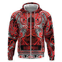 Aotearoa Iwi Ngapuhi Zip Hoodie Maori Wharenui House Tribal Pattern LT9 Zip Hoodie Red - Polynesian Pride