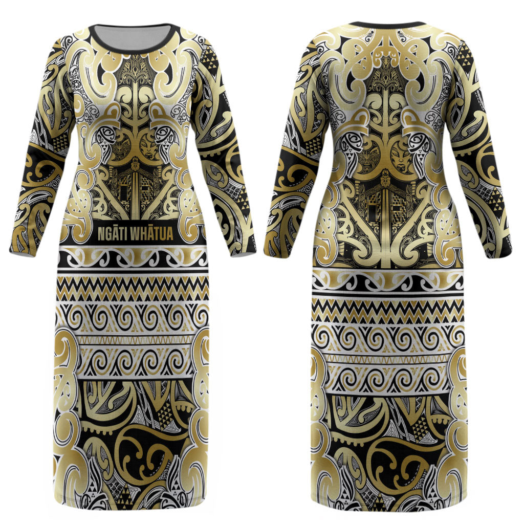 Aotearoa Iwi Ngati Whatua Couples Matching Long Sleeve Bodycon Dress and Long Sleeve Button Shirt Maori Wharenui House Tribal Pattern LT9 - Polynesian Pride