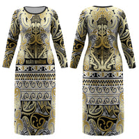 Aotearoa Iwi Ngati Whatua Couples Matching Long Sleeve Bodycon Dress and Long Sleeve Button Shirt Maori Wharenui House Tribal Pattern LT9 - Polynesian Pride