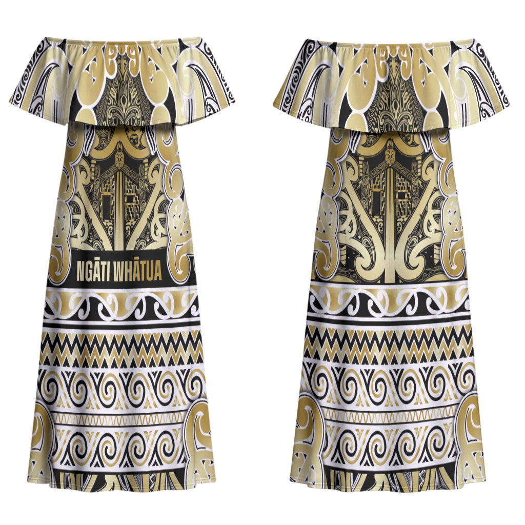 Aotearoa Iwi Ngati Whatua Couples Matching Off Shoulder Maxi Dress and Hawaiian Shirt Maori Wharenui House Tribal Pattern LT9 - Polynesian Pride