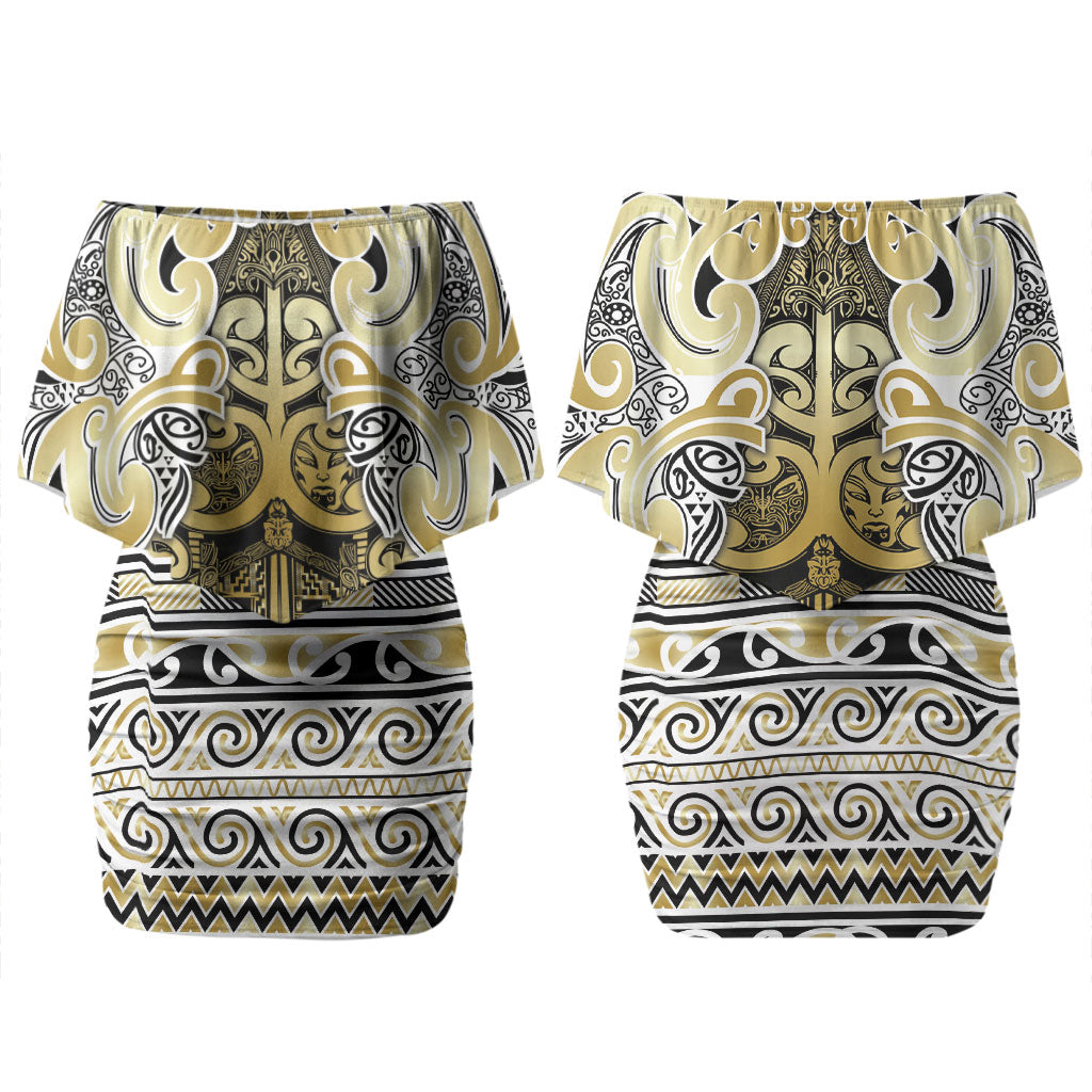 Aotearoa Iwi Ngati Whatua Couples Matching Off Shoulder Short Dress and Hawaiian Shirt Maori Wharenui House Tribal Pattern LT9 - Polynesian Pride