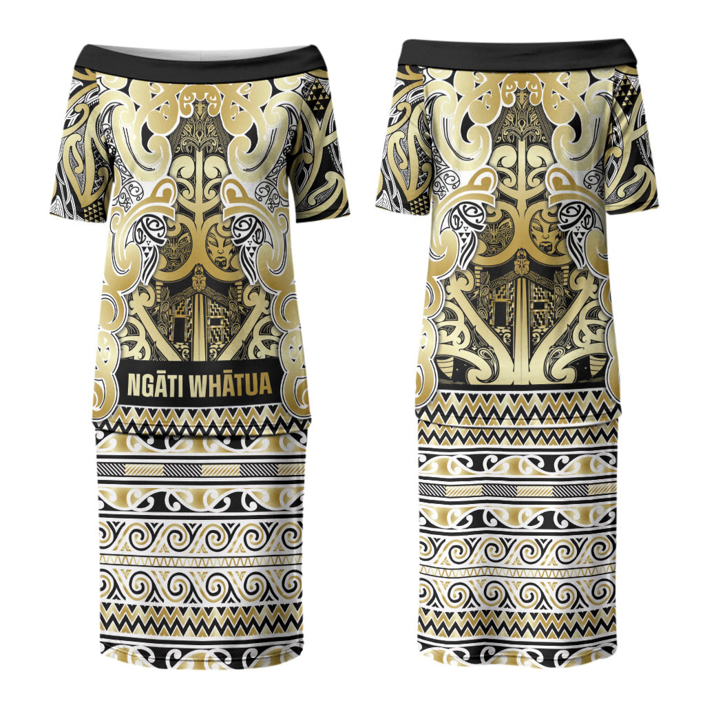 Aotearoa Iwi Ngati Whatua Couples Matching Puletasi and Long Sleeve Button Shirt Maori Wharenui House Tribal Pattern LT9 - Polynesian Pride