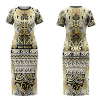 Aotearoa Iwi Ngati Whatua Couples Matching Short Sleeve Bodycon Dress and Long Sleeve Button Shirt Maori Wharenui House Tribal Pattern LT9 - Polynesian Pride