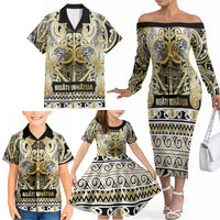 Aotearoa Iwi Ngati Whatua Family Matching Off The Shoulder Long Sleeve Dress and Hawaiian Shirt Maori Wharenui House Tribal Pattern LT9 - Polynesian Pride