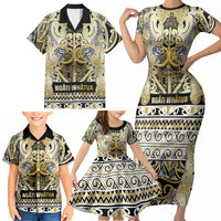 Aotearoa Iwi Ngati Whatua Family Matching Short Sleeve Bodycon Dress and Hawaiian Shirt Maori Wharenui House Tribal Pattern LT9 - Polynesian Pride
