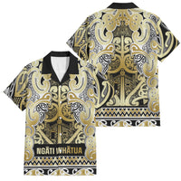 Aotearoa Iwi Ngati Whatua Family Matching Summer Maxi Dress and Hawaiian Shirt Maori Wharenui House Tribal Pattern LT9 Dad's Shirt - Short Sleeve Gold - Polynesian Pride