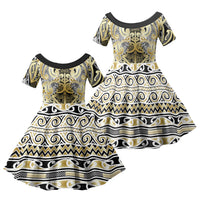 Aotearoa Iwi Ngati Whatua Family Matching Summer Maxi Dress and Hawaiian Shirt Maori Wharenui House Tribal Pattern LT9 Daughter's Dress Gold - Polynesian Pride