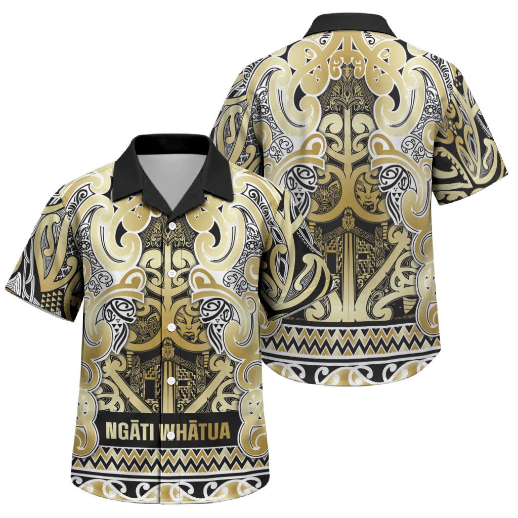 Aotearoa Iwi Ngati Whatua Family Matching Summer Maxi Dress and Hawaiian Shirt Maori Wharenui House Tribal Pattern LT9 Son's Shirt Gold - Polynesian Pride