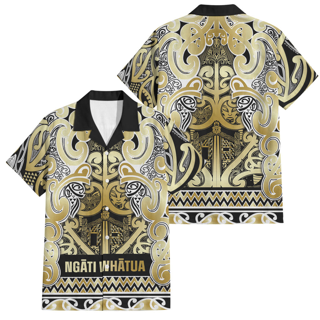 Aotearoa Iwi Ngati Whatua Family Matching Tank Maxi Dress and Hawaiian Shirt Maori Wharenui House Tribal Pattern LT9 Dad's Shirt - Short Sleeve Gold - Polynesian Pride
