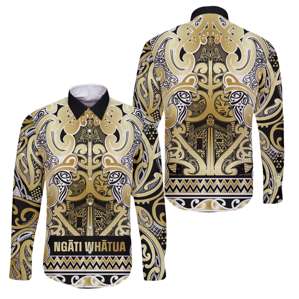Aotearoa Iwi Ngati Whatua Family Matching Tank Maxi Dress and Hawaiian Shirt Maori Wharenui House Tribal Pattern LT9 Dad's Shirt - Long Sleeve Gold - Polynesian Pride