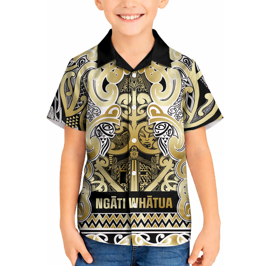 Aotearoa Iwi Ngati Whatua Kid Hawaiian Shirt Maori Wharenui House Tribal Pattern LT9 Kid Gold - Polynesian Pride