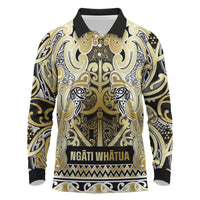 Aotearoa Iwi Ngati Whatua Long Sleeve Polo Shirt Maori Wharenui House Tribal Pattern LT9 Gold - Polynesian Pride