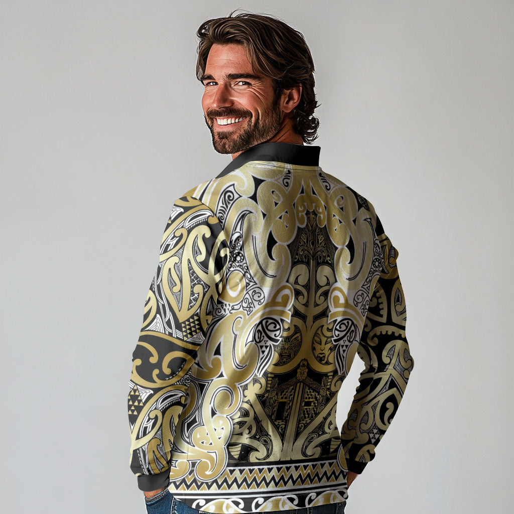 Aotearoa Iwi Ngati Whatua Long Sleeve Polo Shirt Maori Wharenui House Tribal Pattern LT9 - Polynesian Pride