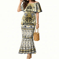 Aotearoa Iwi Ngati Whatua Mermaid Dress Maori Wharenui House Tribal Pattern LT9 Women Gold - Polynesian Pride