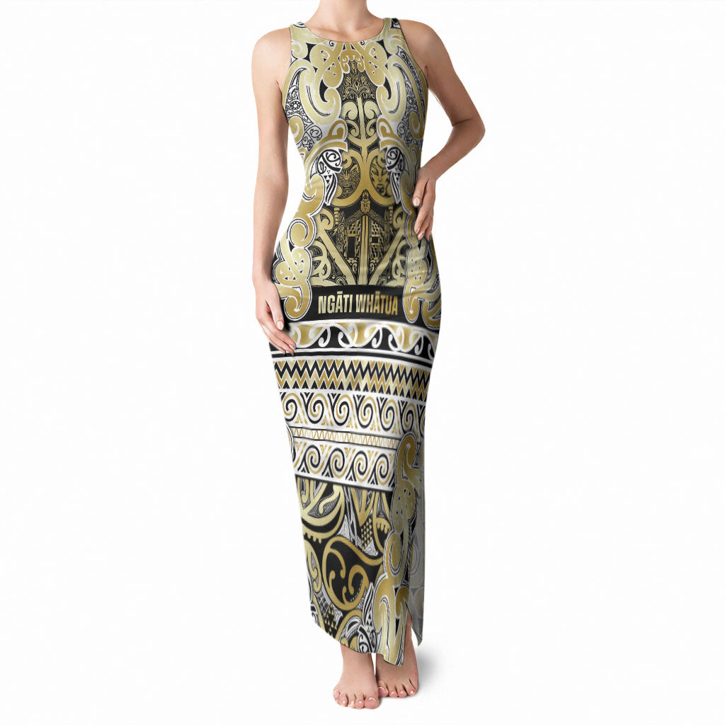 Aotearoa Iwi Ngati Whatua Tank Maxi Dress Maori Wharenui House Tribal Pattern LT9 Women Gold - Polynesian Pride