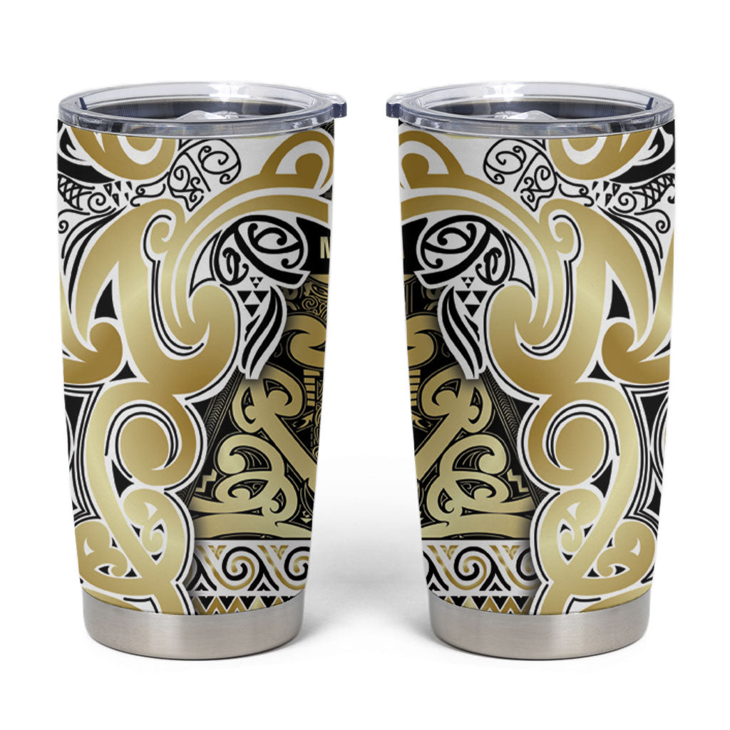 Aotearoa Iwi Ngati Whatua Tumbler Cup Maori Wharenui House Tribal Pattern LT9 Gold - Polynesian Pride