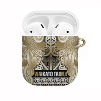 Aotearoa Iwi Waikato Tainui AirPods Case Maori Wharenui House Tribal Pattern LT9 Light Gold - Polynesian Pride