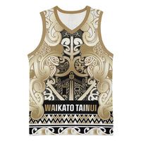 Aotearoa Iwi Waikato Tainui Basketball Jersey Maori Wharenui House Tribal Pattern LT9 Unisex Light Gold - Polynesian Pride